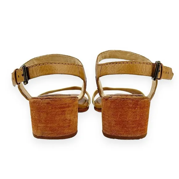 Frye Brown Two Tone Distressed Leather Block Heel Sandals sz 9M