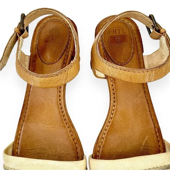 Frye Brown Two Tone Distressed Leather Block Heel Sandals sz 9M