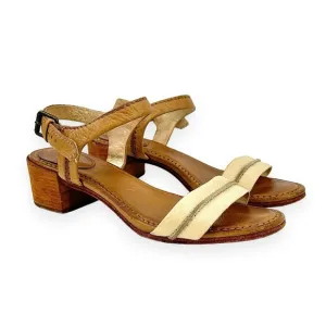 Frye Brown Two Tone Distressed Leather Block Heel Sandals sz 9M