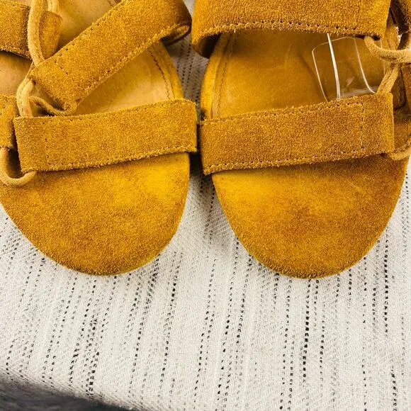 Frye Chrissy Side Ghillie Cognac Tan Cognac Suede Lace Up Heeled Sandals Sz 9.5