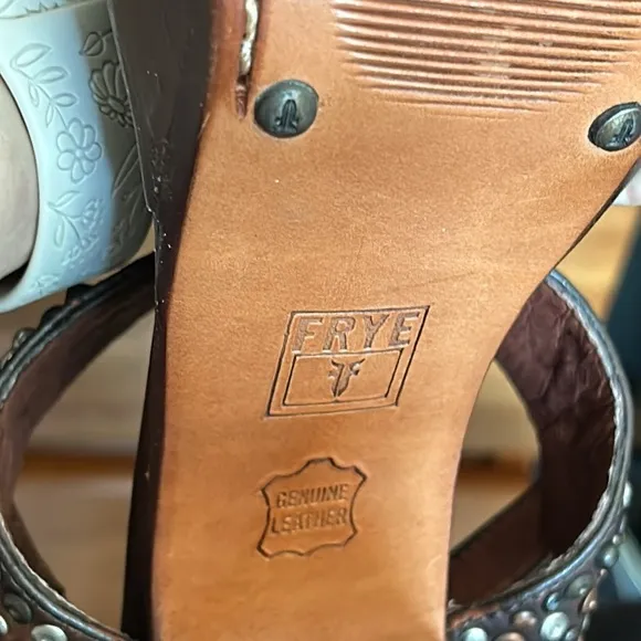 Frye Joy Brown Leather Studded Slingback Sandal Platform Heels - Size 10
