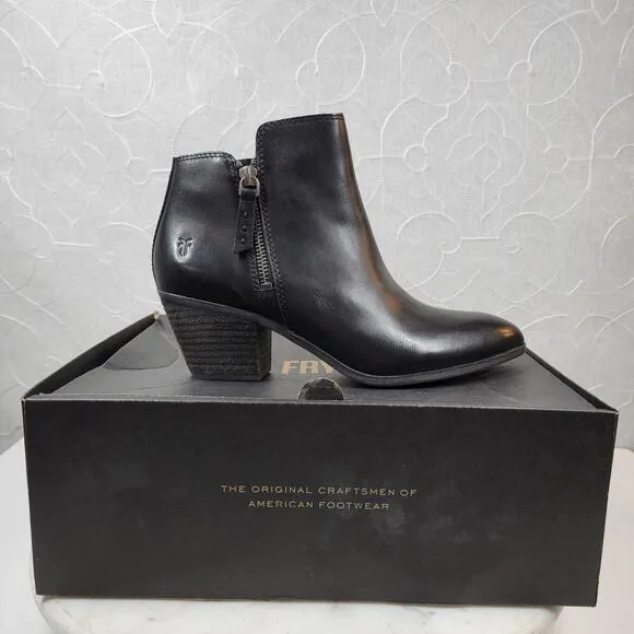 Frye Judith Womens Ankle Boots 6.5 Black Leather Zipper Block Heel Booties NEW