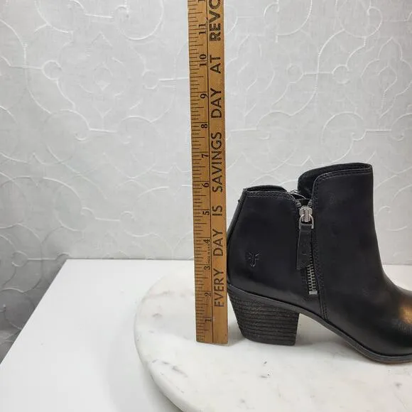 Frye Judith Womens Ankle Boots 6.5 Black Leather Zipper Block Heel Booties NEW