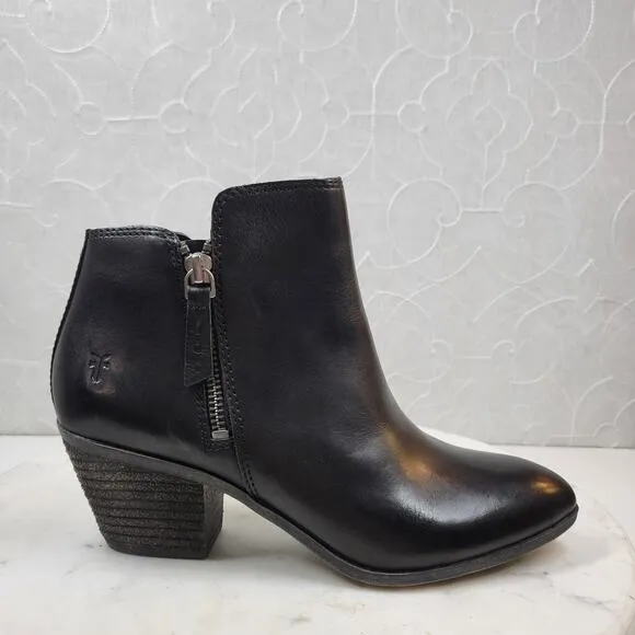 Frye Judith Womens Ankle Boots 6.5 Black Leather Zipper Block Heel Booties NEW