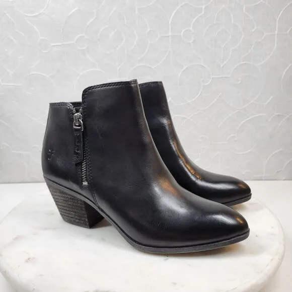 Frye Judith Womens Ankle Boots 6.5 Black Leather Zipper Block Heel Booties NEW