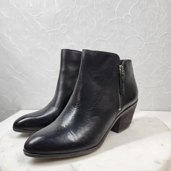 Frye Judith Womens Ankle Boots 6.5 Black Leather Zipper Block Heel Booties NEW