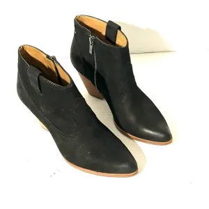 Frye Reina Black Nubuck Suede Block Heel Zip Ankle Bootie Western Size 6.5 M