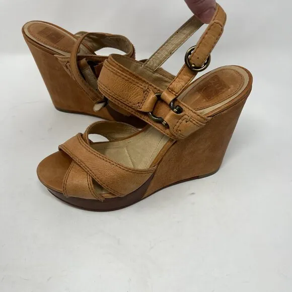 Frye wedge Alexa Criss Cross sandals tan leather 9M