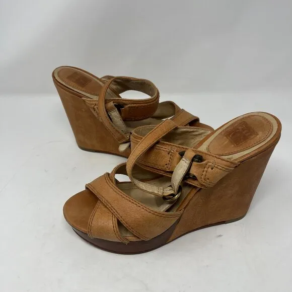 Frye wedge Alexa Criss Cross sandals tan leather 9M