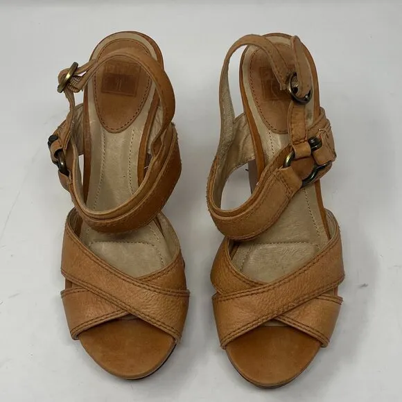 Frye wedge Alexa Criss Cross sandals tan leather 9M