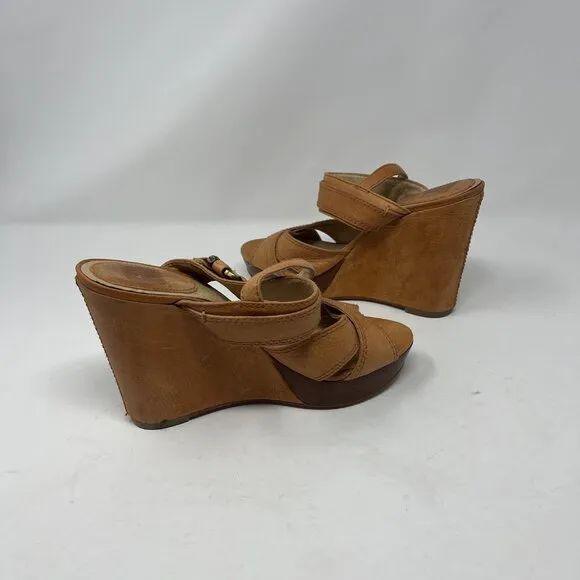 Frye wedge Alexa Criss Cross sandals tan leather 9M