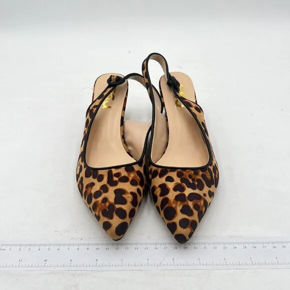 FSJ Leopard Pointed Toe Slingback Wedding Chunky Low Heel Rhinestone Pumps