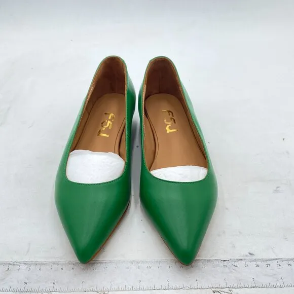 FSJ Women Leather Pointed Toe Flat Pumps Low Heel Slip On Dress Shoes  Green