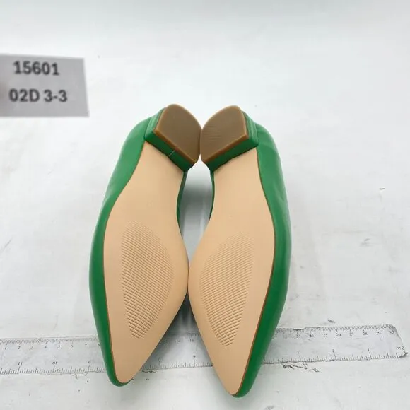 FSJ Women Leather Pointed Toe Flat Pumps Low Heel Slip On Dress Shoes  Green