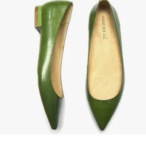 FSJ Women Leather Pointed Toe Flat Pumps Low Heel Slip On Dress Shoes  Green