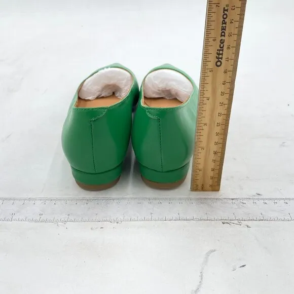 FSJ Women Leather Pointed Toe Flat Pumps Low Heel Slip On Dress Shoes  Green
