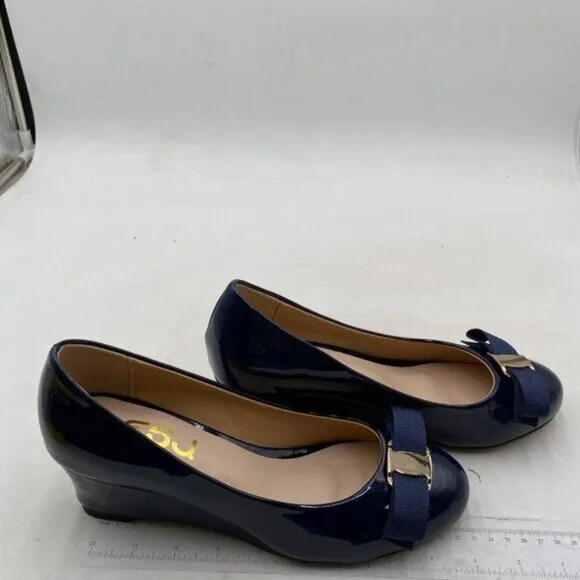 FSJ Women Round Toe Wedge Heels Pumps Closed Toe Solid Slip On Mid Heels Purple