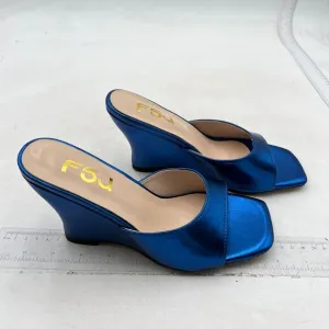 FSJ Women Square Open Toe Wedge Sandals High Heels Mules Slip On Party Shoes