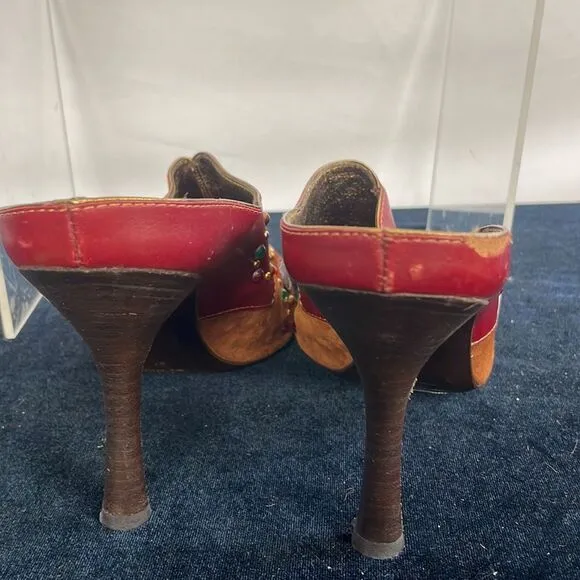G Zanotti Wine Brown Studded Hi Heel Clogs Shoes