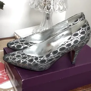GAROLINI silver and black high heel shoes. Size 7.5