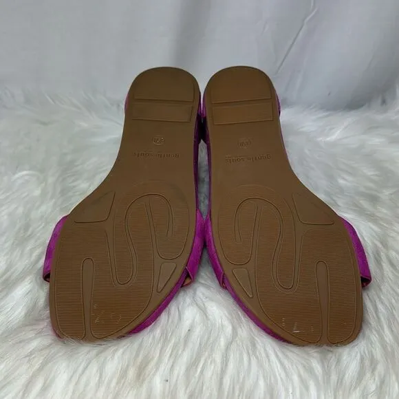 Gentle Souls Gisele Magenta Suede Wedge T-Strap Shoes Sz 8.5