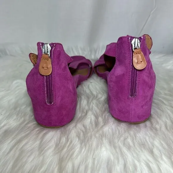 Gentle Souls Gisele Magenta Suede Wedge T-Strap Shoes Sz 8.5