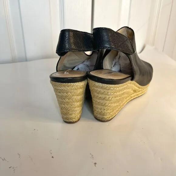 Geox Respira Leather Espadrille Open Toe Peek A Boo Velcro Wedge Sandals