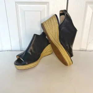 Geox Respira Leather Espadrille Open Toe Peek A Boo Velcro Wedge Sandals