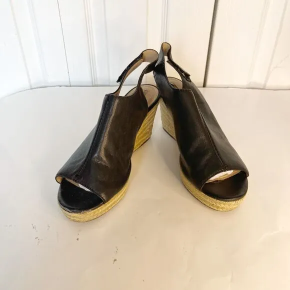 Geox Respira Leather Espadrille Open Toe Peek A Boo Velcro Wedge Sandals