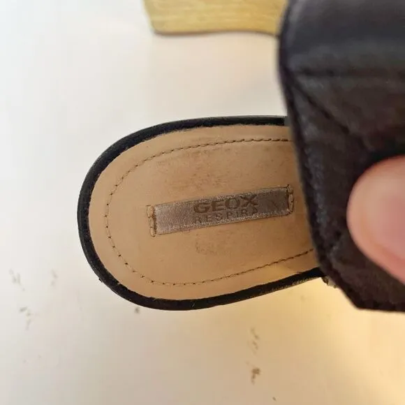 Geox Respira Leather Espadrille Open Toe Peek A Boo Velcro Wedge Sandals