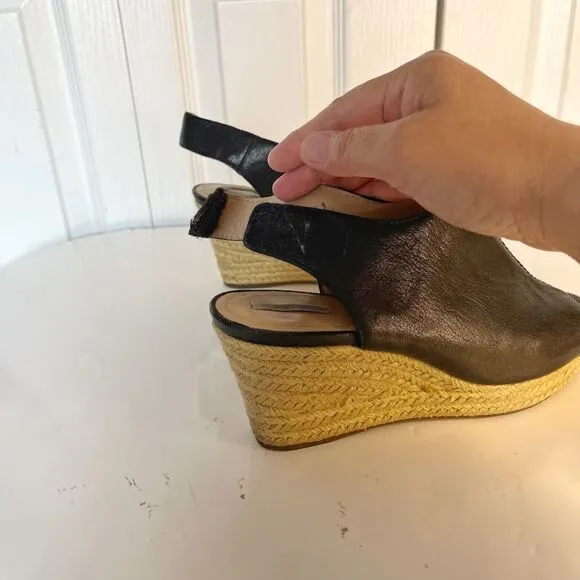 Geox Respira Leather Espadrille Open Toe Peek A Boo Velcro Wedge Sandals