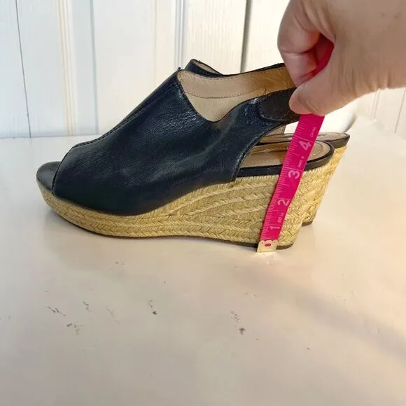 Geox Respira Leather Espadrille Open Toe Peek A Boo Velcro Wedge Sandals