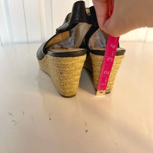 Geox Respira Leather Espadrille Open Toe Peek A Boo Velcro Wedge Sandals