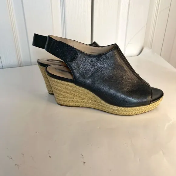Geox Respira Leather Espadrille Open Toe Peek A Boo Velcro Wedge Sandals