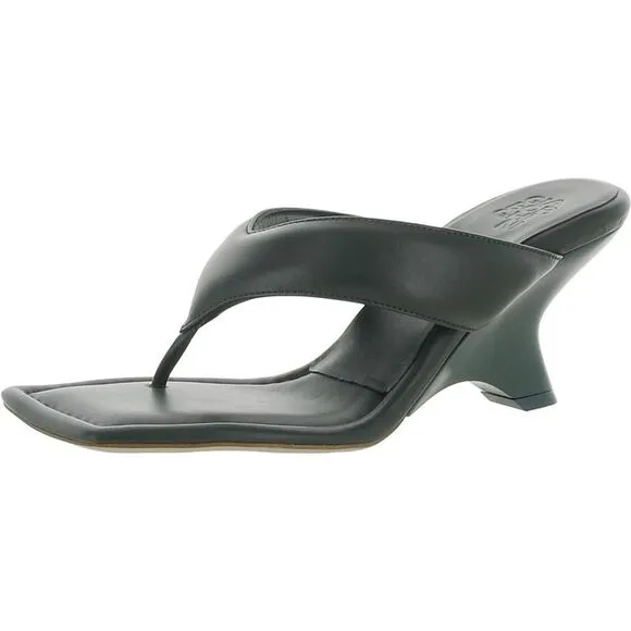 Gia Borghini Womens Gia 6 Green Leather Thong Slides Wedge Sandals Shoes New