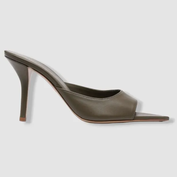 Gia x Pernille Teisbaek Olive Green stiletto Mule Sandals worn once 40
