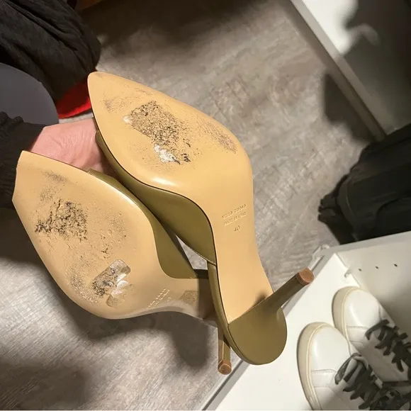 Gia x Pernille Teisbaek Olive Green stiletto Mule Sandals worn once 40
