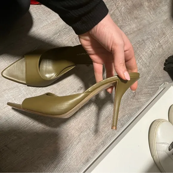 Gia x Pernille Teisbaek Olive Green stiletto Mule Sandals worn once 40