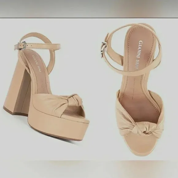 Gianni Bini 10 Leather Retro Platform Block Heel Chic Modern Dress Sandals