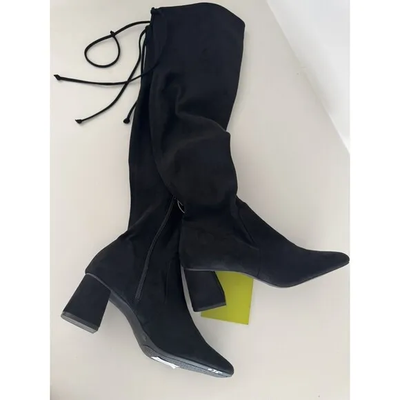 Gianni Bini Laredo Stretch Fabric Over-the-Knee Block Heel black Boots size 8M
