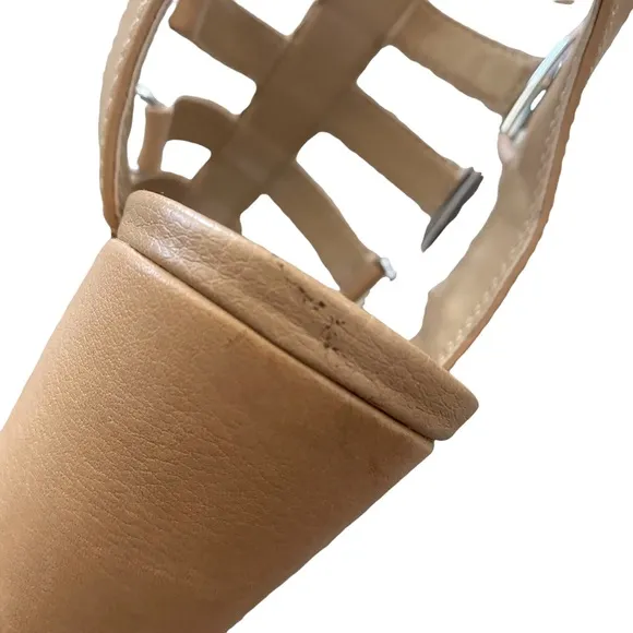 Gianni Bini Nude Leather with Metal Detail Block Heel Strappy Sandals 8.5