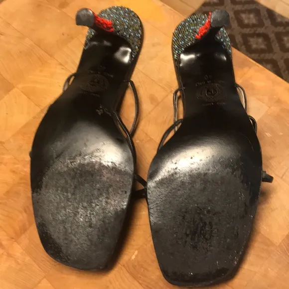 GIANNI VERSACE Sexy Black Beaded 4 in Heel Sandals