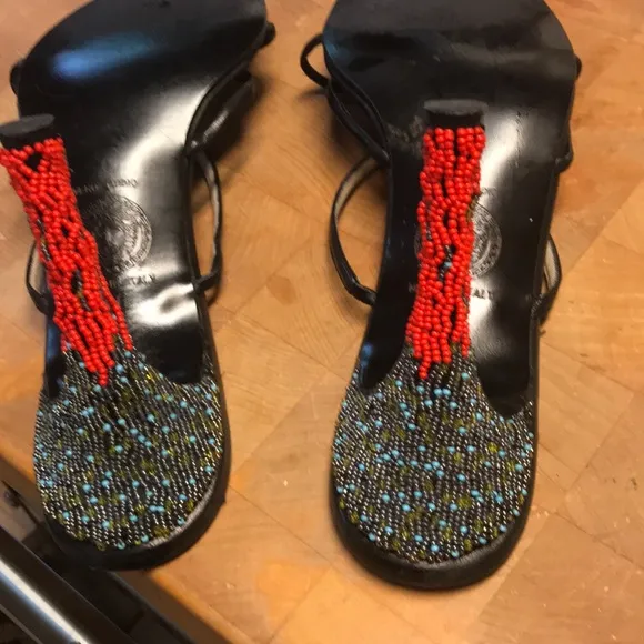 GIANNI VERSACE Sexy Black Beaded 4 in Heel Sandals