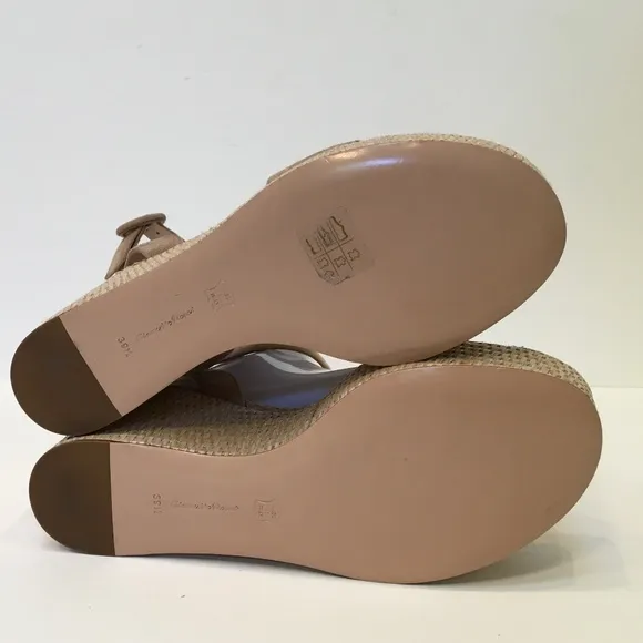 Gianvito Rossi 45mm Suede Raffia Wedge Sandals beige  Size 9.5 US/39.5