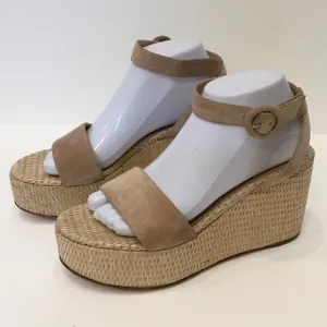 Gianvito Rossi 45mm Suede Raffia Wedge Sandals beige  Size 9.5 US/39.5