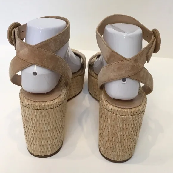 Gianvito Rossi 45mm Suede Raffia Wedge Sandals beige  Size 9.5 US/39.5