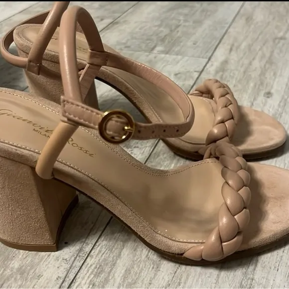 GIANVITO ROSSI Cruz Nude Leather &amp; Suede Block Heel Sandal, 60mm