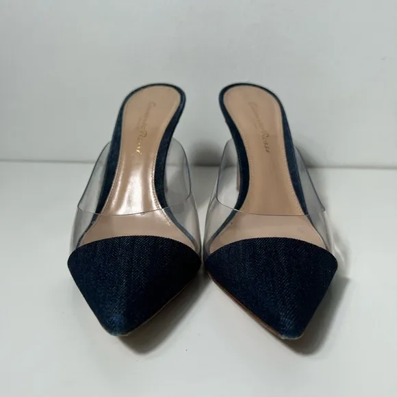 Gianvito Rossi Plexi PVC Denim Illusion 85mm Mule Heel Sandals