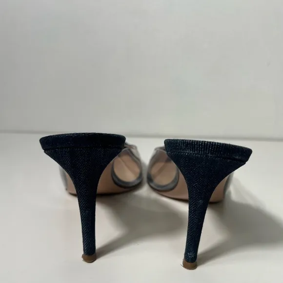 Gianvito Rossi Plexi PVC Denim Illusion 85mm Mule Heel Sandals