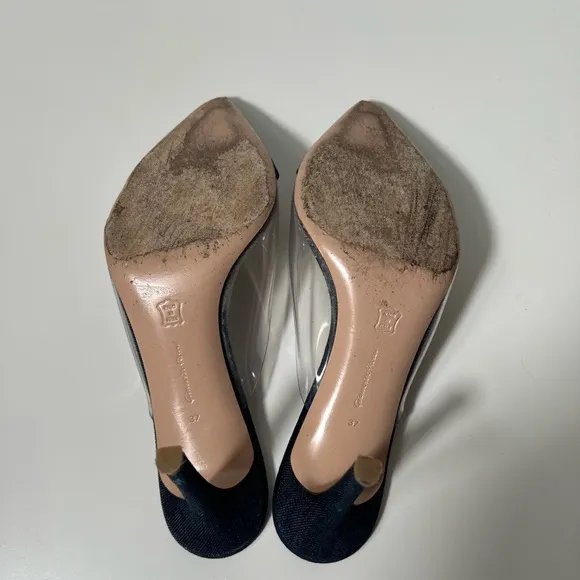Gianvito Rossi Plexi PVC Denim Illusion 85mm Mule Heel Sandals